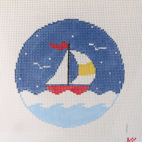 New Sailboat Needlepoint Canvas Needle Crossings Hand Painted Beach Decor - Picture 2 of 5